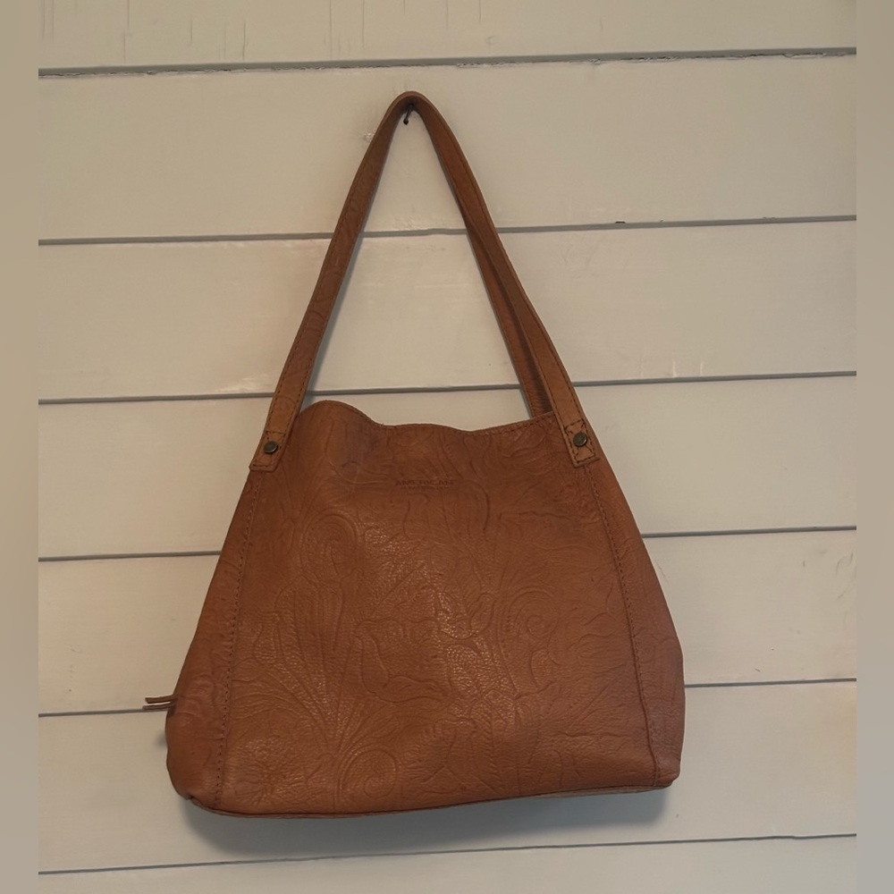 American Leather Co Embossed Brown Leather Shoulder Bag